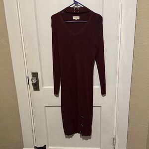 Derek Heart Deep Burgundy Long Sleeve Dress